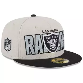 Мужская облегающая шляпа New Era Stone/черная Las Vegas Raiders 2023 NFL Draft On Stage 59FIFTY