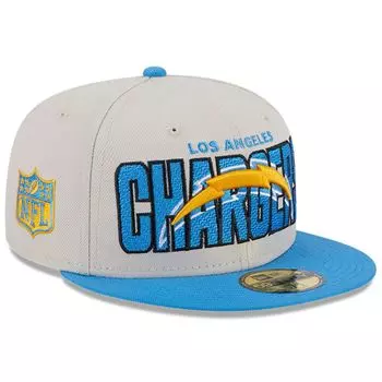 Мужская облегающая шляпа New Era Stone/Powder Blue Los Angeles Chargers 2023 NFL Draft On Stage 59FIFTY