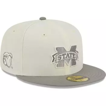 Мужская облегающая шляпа New Era Stone/серый Mississippi State Bulldogs Chrome & Concrete 59FIFTY