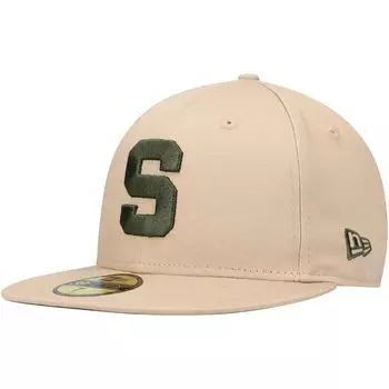 Мужская облегающая шляпа New Era Tan Michigan State Spartans Camel & Rifle 59FIFTY