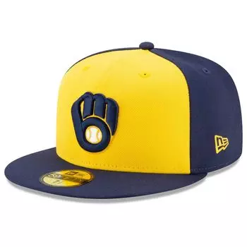 Мужская облегающая шляпа New Era темно-синего/желтого цвета Milwaukee Brewers Alternate Authentic Collection On-Field 59FIFTY