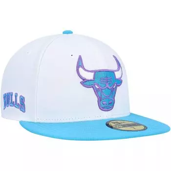 Мужская облегающая шляпа New Era White Chicago Bulls Vice Blue с боковой нашивкой 59FIFTY