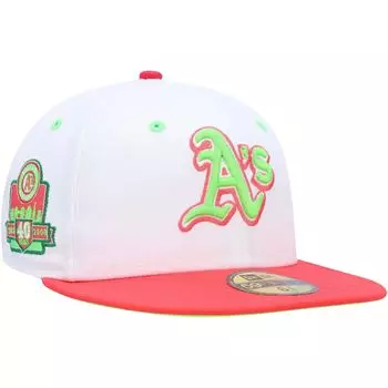 Мужская облегающая шляпа New Era White/Coral Oakland Athletics 40th Anniversary Strawberry Lolli 59FIFTY