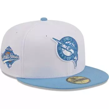 Мужская облегающая шляпа New Era White Florida Marlins Cooperstown Collection Sky 59FIFTY