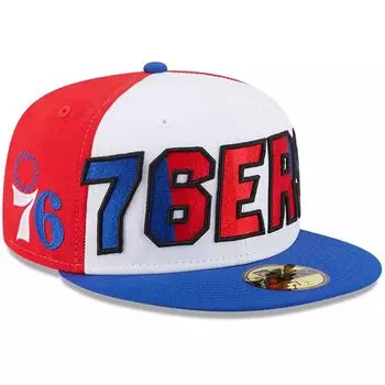 Мужская облегающая шляпа New Era White/Royal Philadelphia 76ers с задней половиной 9FIFTY