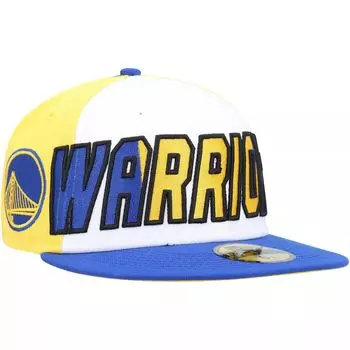 Мужская облегающая шляпа New Era White/Royal Golden State Warriors с задней половиной 9FIFTY