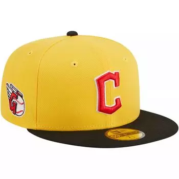 Мужская облегающая шляпа New Era желто-черная Cleveland Guardians Grilled 59FIFTY