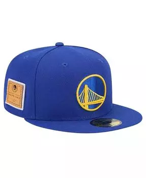 Мужская облегающая шляпа Royal Golden State Warriors Court Sport с кожаной аппликацией 59Fifty New Era, синий