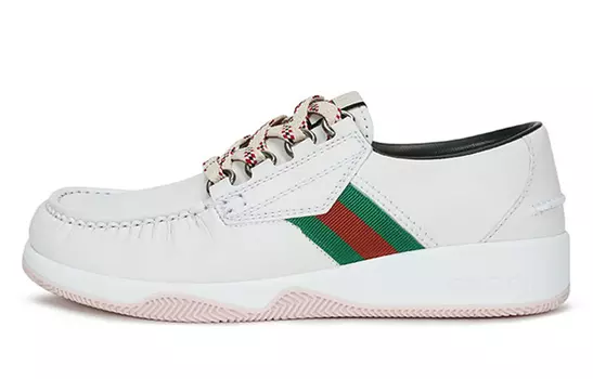 Кроссовки GUCCI Leather Web Lace Up Low 'White'