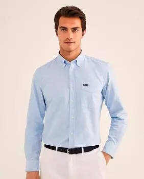 Мужская однотонная базовая рубашка-оксфорд классического кроя Faonnable, светло-синий