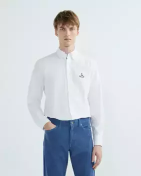 Мужская однотонная базовая рубашка-оксфорд классического кроя FACONNABLE, белый