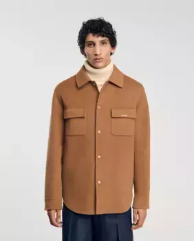 Мужская однотонная двусторонняя рубашка Sandro, цвет Camel