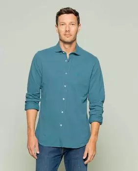 Мужская однотонная джинсовая рубашка обычного кроя синего цвета Scotta 1985