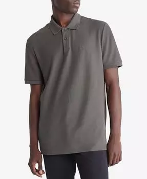 Мужская однотонная футболка-поло из пике Calvin Klein, цвет Beluga