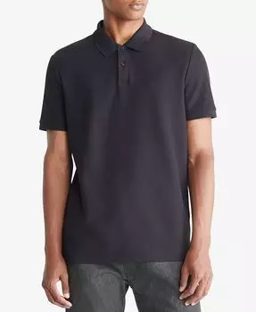 Мужская однотонная футболка-поло из пике Calvin Klein, цвет Black Beauty
