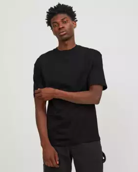 Мужская однотонная футболка с круглым вырезом и короткими рукавами Jack & Jones, черный
