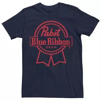 Мужская однотонная футболка с логотипом Pabst синего цвета с лентой Licensed Character