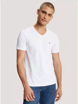 Мужская однотонная футболка Tommy Hilfiger Slim Fit с V-образным вырезом, цвет optic white