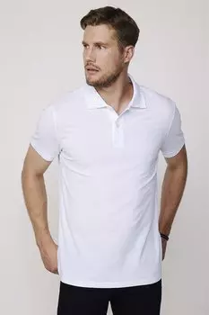 Мужская однотонная хлопковая футболка пике с воротником-поло Slim Fit TUDORS, белый