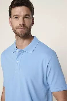 Мужская однотонная хлопковая футболка пике с жаккардовым воротником классического кроя TUDORS, синий