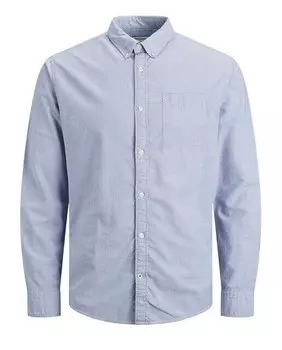Мужская однотонная хлопковая оксфордская рубашка BCI светло-синего Jack & Jones, светло-синий
