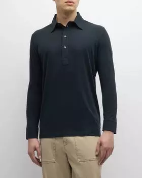 Мужская однотонная хлопковая рубашка-поло Moncler, цвет Navy