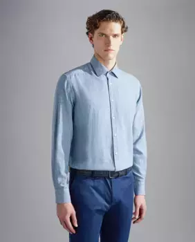 Мужская однотонная классическая рубашка с воротником «ривьера» Paul & Shark, синий