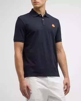 Мужская однотонная кожаная рубашка-поло с нашивкой Moncler, цвет Blue