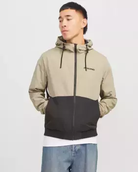 Мужская однотонная куртка-бомбер с карманами и молнией Jack & Jones, бежевый