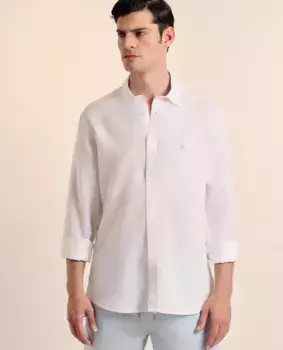 Мужская однотонная льняная рубашка классического покроя Valecuatro, белый