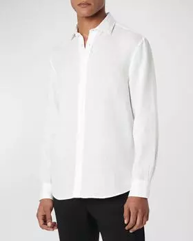 Мужская однотонная льняная спортивная рубашка Bugatchi, цвет White