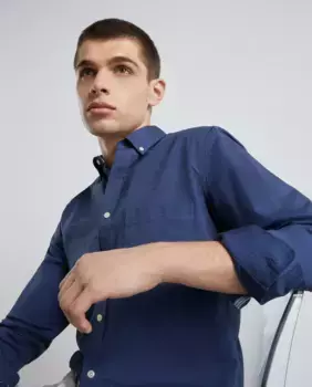Мужская однотонная оксфордская рубашка с длинным рукавом Easy Wear, темно-синий