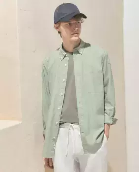 Мужская однотонная рубашка из хлопка и льна Dustin, зеленый