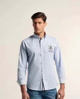 Мужская однотонная рубашка из поплина классического кроя Valecuatro, светло-синий