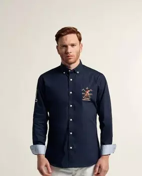 Мужская однотонная рубашка из поплина классического кроя Valecuatro, темно-синий