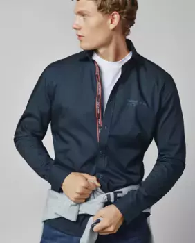Мужская однотонная рубашка из поплина Red Bull Racing с принтом логотипа Pepe Jeans, темно-синий