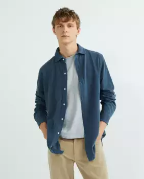 Мужская однотонная рубашка из ткани пике с длинными рукавами Kiff-Kiff, темно-синий