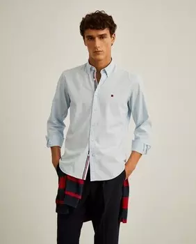 Мужская однотонная рубашка из твила приталенного кроя Lion Of Porches, светло-синий