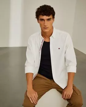 Мужская однотонная рубашка из твила приталенного кроя Lion Of Porches, белый