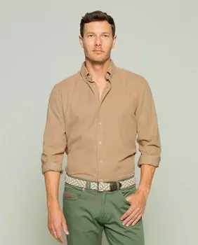 Мужская однотонная рубашка классического кроя бежевого цвета Scotta 1985, бежевый
