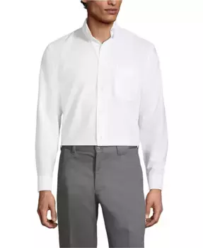 Мужская однотонная рубашка Oxford с длинным рукавом Lands' End, белый