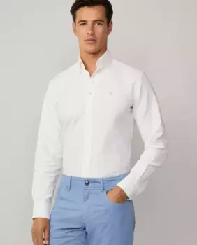 Мужская однотонная рубашка Oxford узкого кроя Hackett, белый