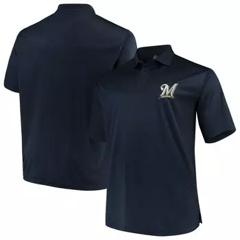 Мужская однотонная рубашка-поло Majestic Navy Milwaukee Brewers Big & Tall Birdseye Fanatics