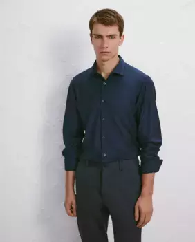 Мужская однотонная рубашка с длинным рукавом Easy Wear, темно-синий