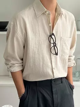 Мужская однотонная рубашка с накладными карманами и заниженными плечами Dazy, хаки