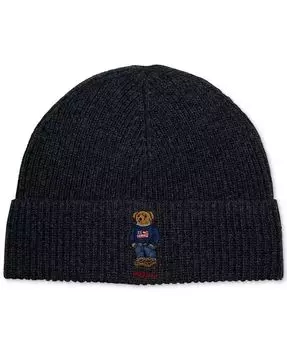 Мужская однотонная шапка-бини с флагом и медведем Polo Ralph Lauren, серый