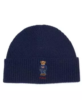 Мужская однотонная шапка-бини с флагом и медведем Polo Ralph Lauren, синий