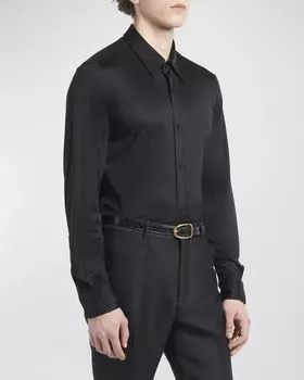 Мужская однотонная шелковая спортивная рубашка TOM FORD, цвет Black