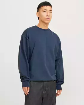 Мужская однотонная толстовка с длинными рукавами и круглым вырезом Jack & Jones, тёмно-синий