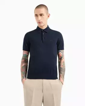Мужская однотонная трикотажная рубашка-поло с коротким рукавом Armani Exchange, тёмно-синий